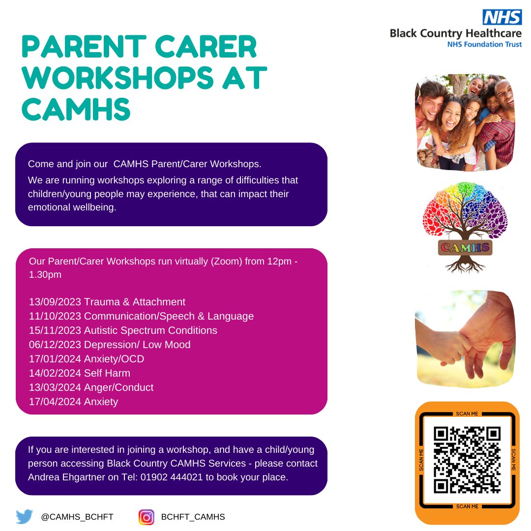 Exciting news to share! 📢

Our CAMHS Parent &amp; Carer Workshops have new upcoming dates through to 2024 📓

Workshops are open to any parent or Carer with a young person accessing Black Country CAMHS services ☺️

To book a place contact Andrea 📞

#workshop
#parents
#blackcountry