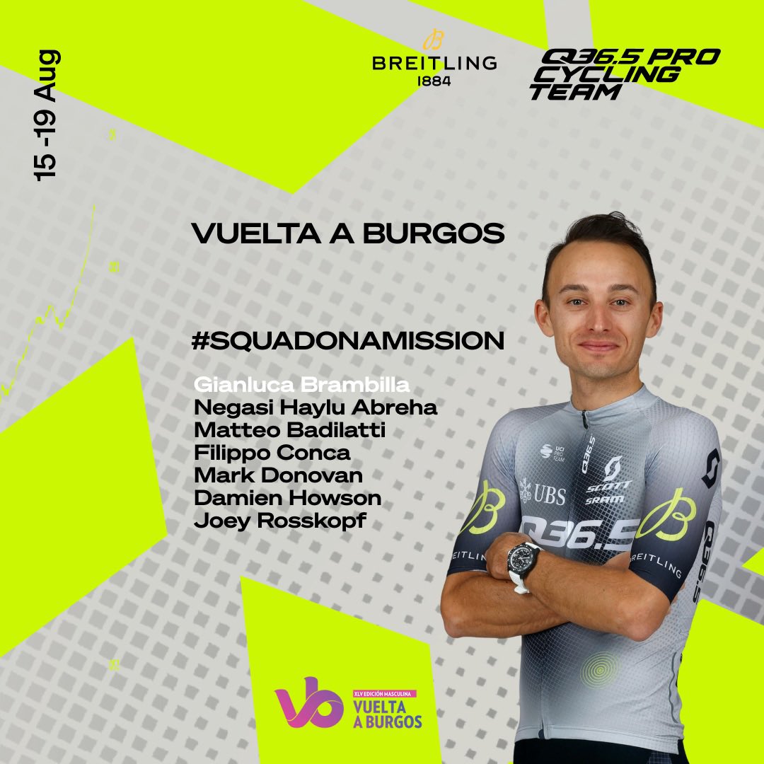 We’re eager to resume racing this week with three great stage races starting with @VueltaBurgos 🇪🇸 This is our motivated #SquadOnAMission for the 5-day Spanish race! Presented by @Breitling #VueltaBurgos