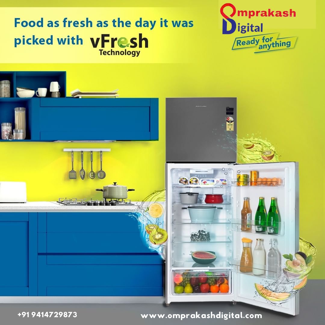 OmprakashDigi's tweet photo. "Upgrade your kitchen with Kelvinator Fridge! 🌟 Features: Frost-Free cooling ❄️, LED lighting 💡, Adjustable shelves 🔄, Energy-efficient 🌿, and more. Keep your food fresher for longer! 🍏🍎
To book yours today, Contact +91 9414729873 #KelvinatorFridge #CoolConvenience" https://t.co/IiJiVJTtY6