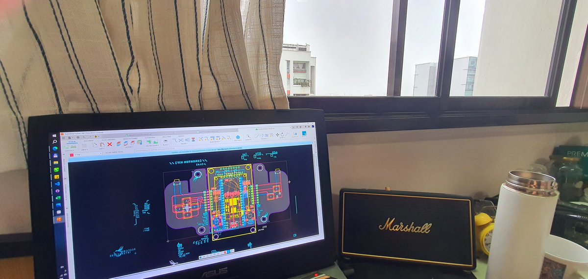 Rainy afternoon #pcb routing on #autodeskeagle with lo-fi rainy music playing in the background = 👌🏼