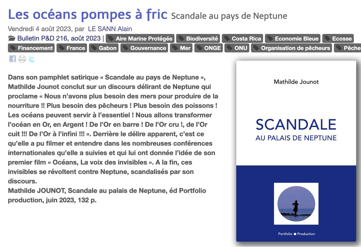 MathildeJounot's tweet image. Les océans pompes à fric ! ... Super article dans Pêche et Développement ! &quot;Voici donc un pamphlet, à savourer sur une plage, si possible sans algues vertes &quot;🙃A lire en complet sur peche-dev.org/spip.php?artic… @AdLesann 🙂
Pour commander le livre sur ✍️ boutique.portfolio-production.com