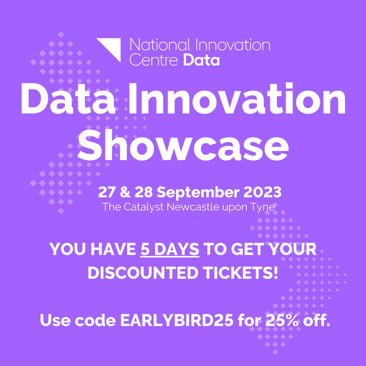 A reminder that early bird pricing for #DataInnovationShowcase tickets ends on the 18th August, meaning you have just 5 days to make the most of it! Promo code EARLYBIRD25 will get you £50 off - purchase your tickets here: bit.ly/3DT8IcB