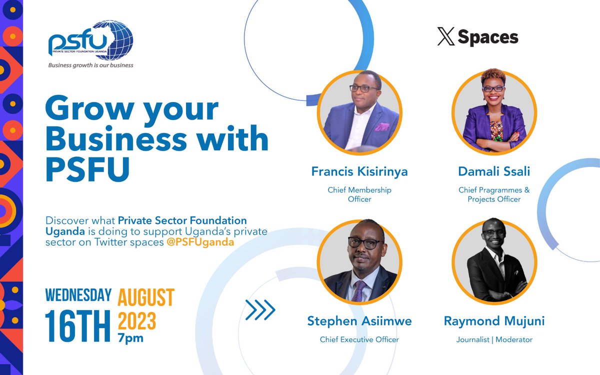 Do you know what <a href="/PSF_Uganda/">Private Sector Foundation Uganda</a> is doing to support Uganda's Private Sector? 

Join us for our inaugural X space on Wednesday, August 16, 2023, at 7 pm. 
 
In the meantime,  share some of the issues in the private sector that you'd like our panel to address