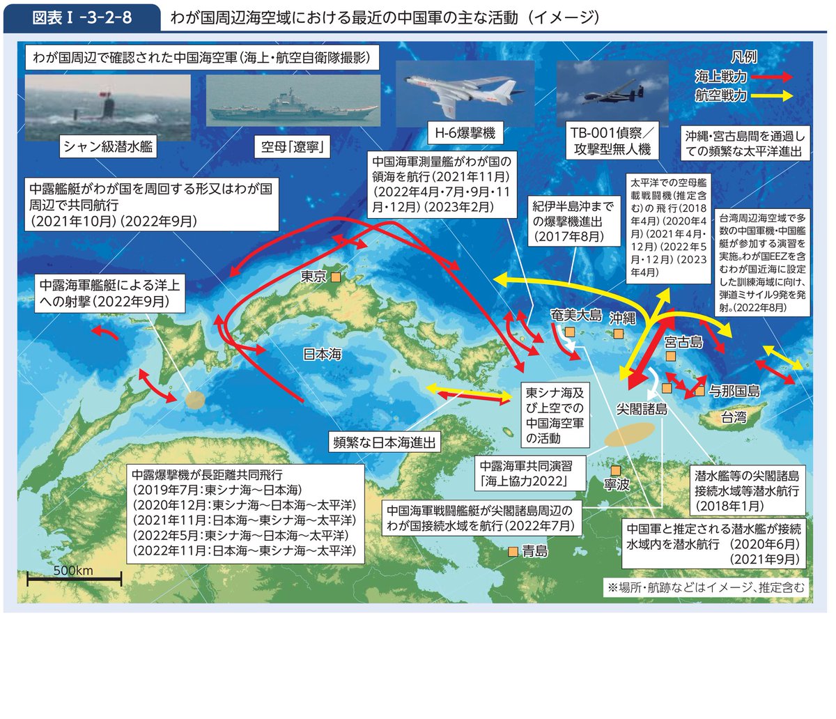 防衛白書 Ⅰ部3章 中国〉 中国海上・航空戦力は、尖閣諸島周辺を含む