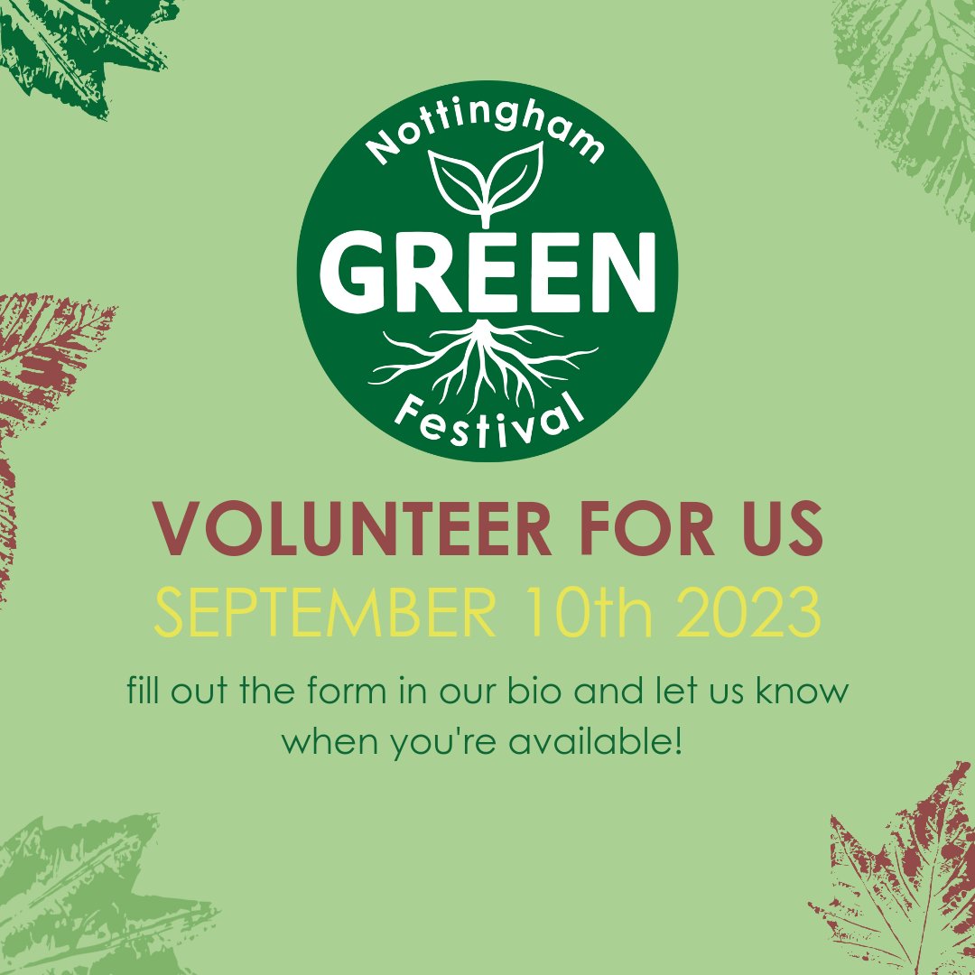 Be part of our 30th year and volunteer! 

Let us know when you're free on the day (10th September 2023). There's a link to the form in our bio, or you can use the one below! 

#nottmgreenfest #Sustainability
#ecologicalcrisis #vegan #veganfood

docs.google.com/forms/d/e/1FAI…