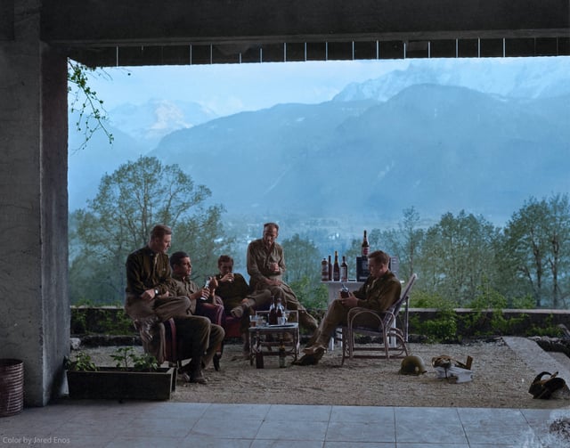 <a href="/historyinmemes/">Historic Vids</a> Nixon and Winters celebrating V-E day in Hitler's private residence (colorised)