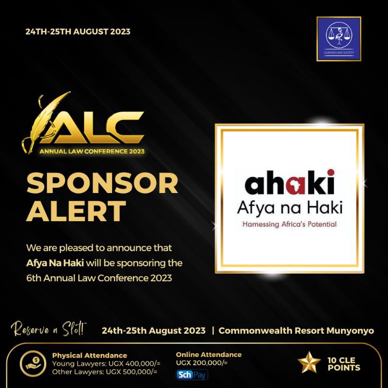 ug_lawsociety's tweet photo. Sponsor alert for the ULS 6th Annual Law Conference slated for 24-25 August, 2023 at Commonwealth Resort-Munyonyo.
@LigomarcAdvtes @afyanahakiug https://t.co/rJe55a1UcL