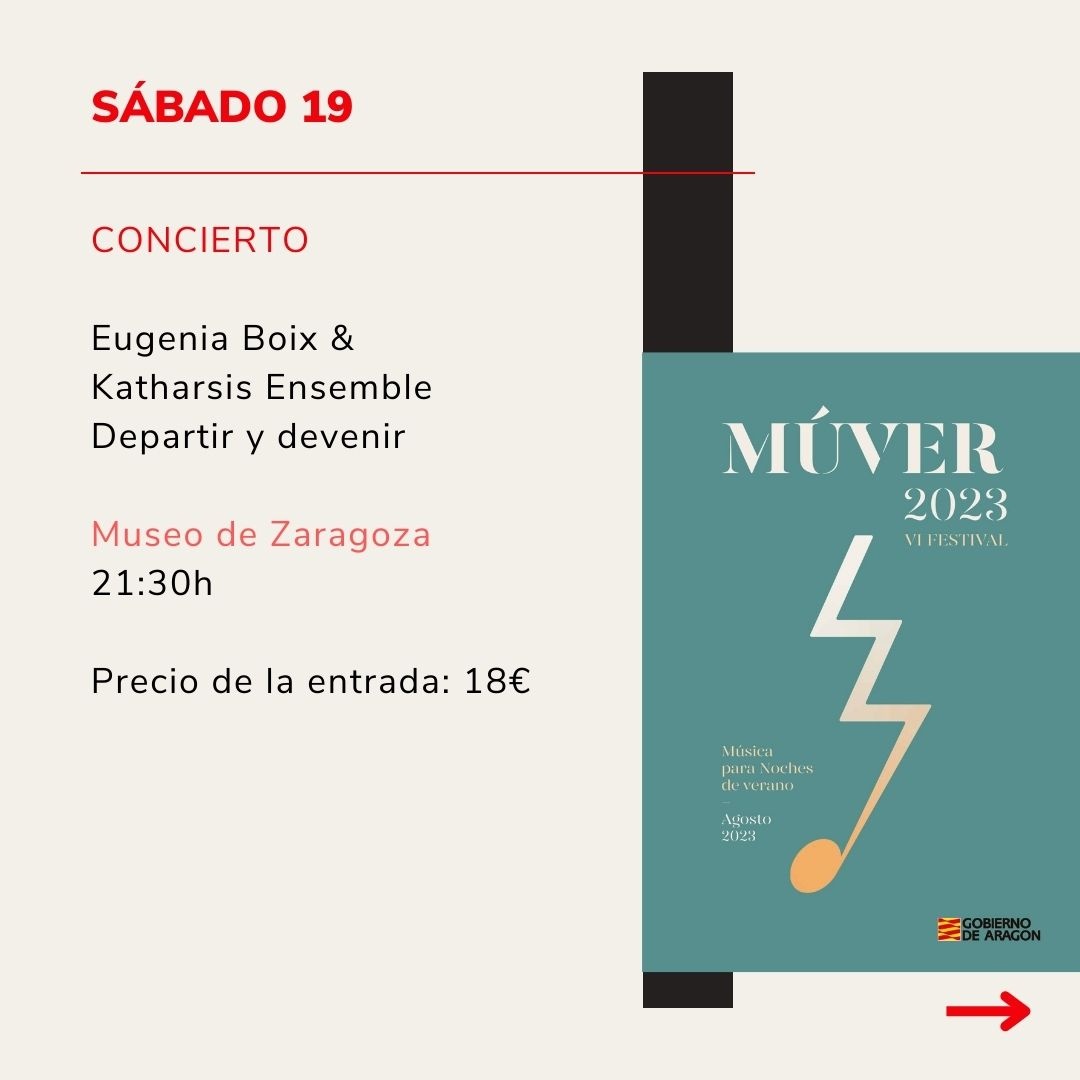 zmuseos's tweet photo. 📌 SÁBADO 19: Concierto "Eugenia Boix &amp; Katharsis Ensemble. Departir y devenir | @MuseodeZaragoza 

@EugeniaBoix @ecouterlinoui https://t.co/93WNO0yBOy