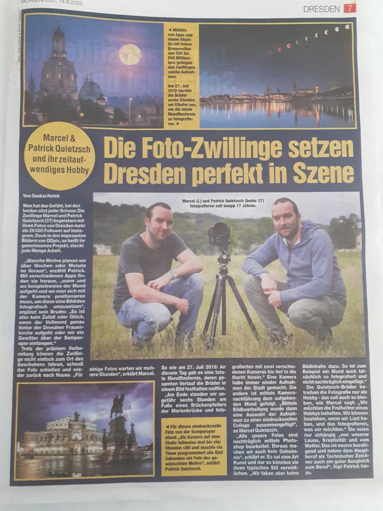 DDpix_de's tweet photo. In der heutigen Dresdner Morgenpost gibt es einen Artikel über uns und unsere Arbeit. 😎 #ddpix #Fotografie #Hobby https://t.co/PolJptxcG4