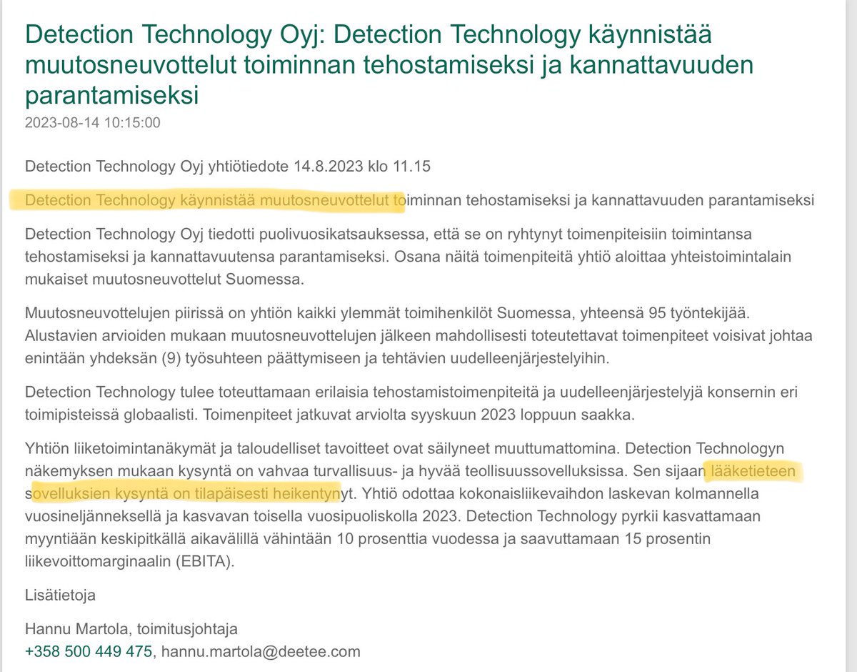 zijoittaja's tweet photo. #DeeTee ja YyyTee eli muutosneuvottelut.
”Lääketieteen 🩺🔬💉 sovelluksien kysyntä on tilapäisesti heikentynyt…” #Revenio sama keissi. https://t.co/FgQ3Hs6FA3