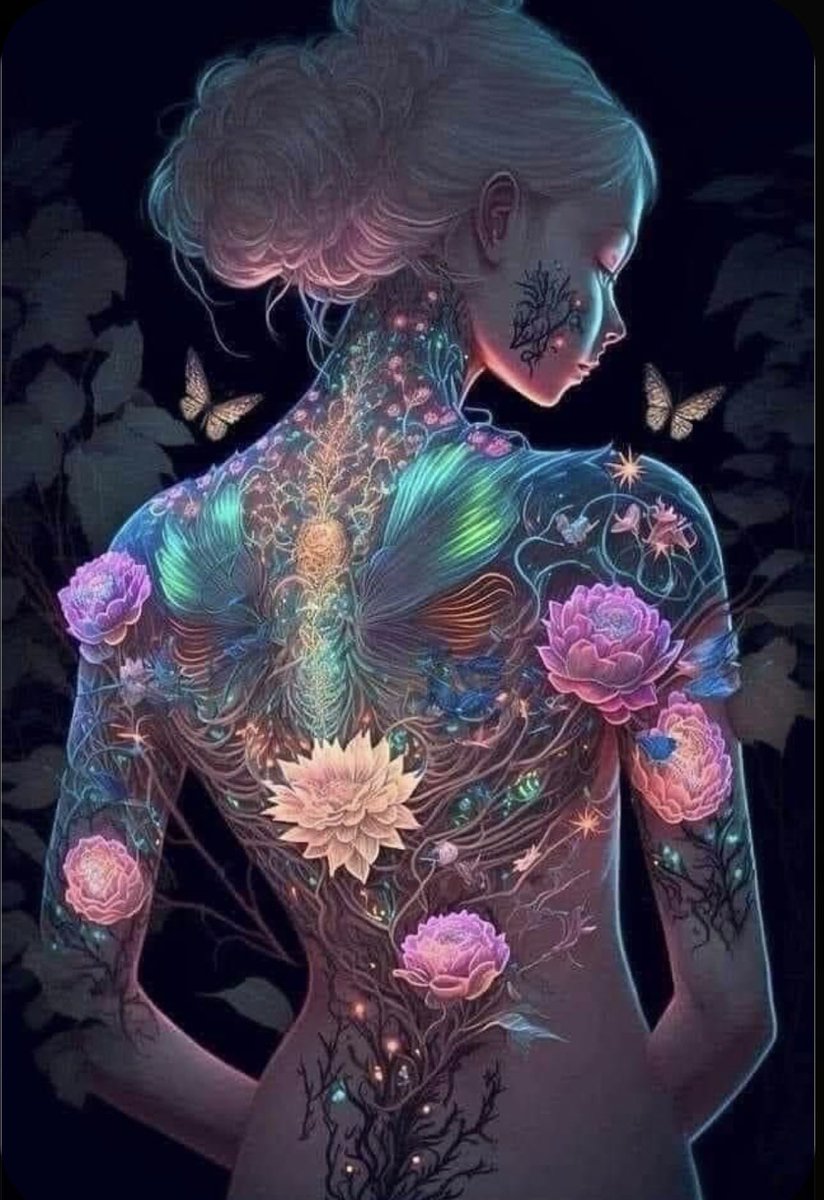 Quitina10's tweet photo. Y la vida prosigue y las enseñanzas aumentan y te llenas de paz, mariposas de calma, alegría e ilusiones porque te mereces ser feliz y que nadie te arrebate nunca más esos instantes de luz tatuados en tu rostro y esas flores de sabiduría que cubren tu espalda. https://t.co/WddT6e0tAX
