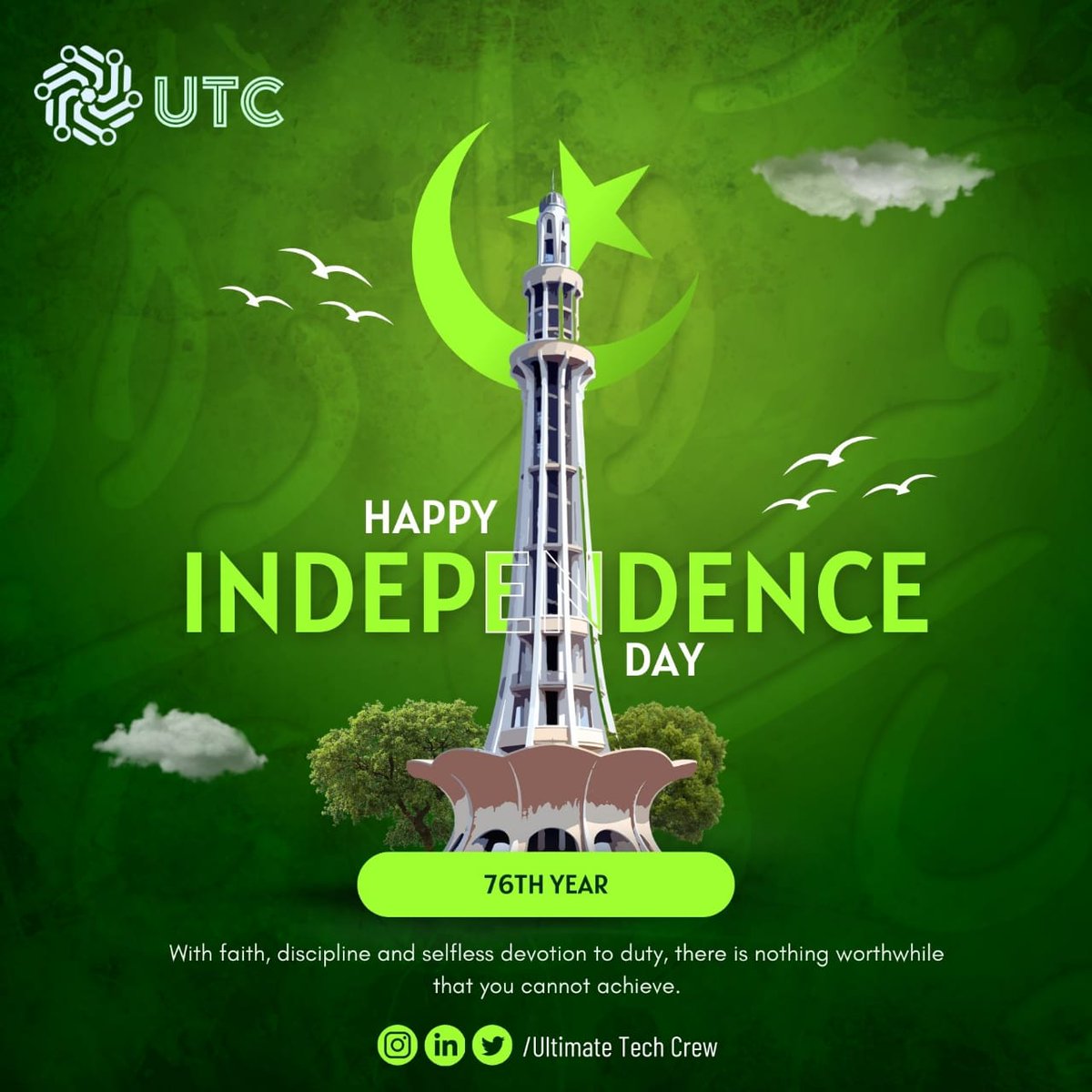 utc_connect's tweet image. Happy Independence Day, Pakistan!

Join us in celebrating 76 years of freedom and innovation. From tech startups to scientific advancements, let&apos;s continue driving progress for our nation. 

#IndependenceDay #PakistanZindabad #UltimateTechCrew