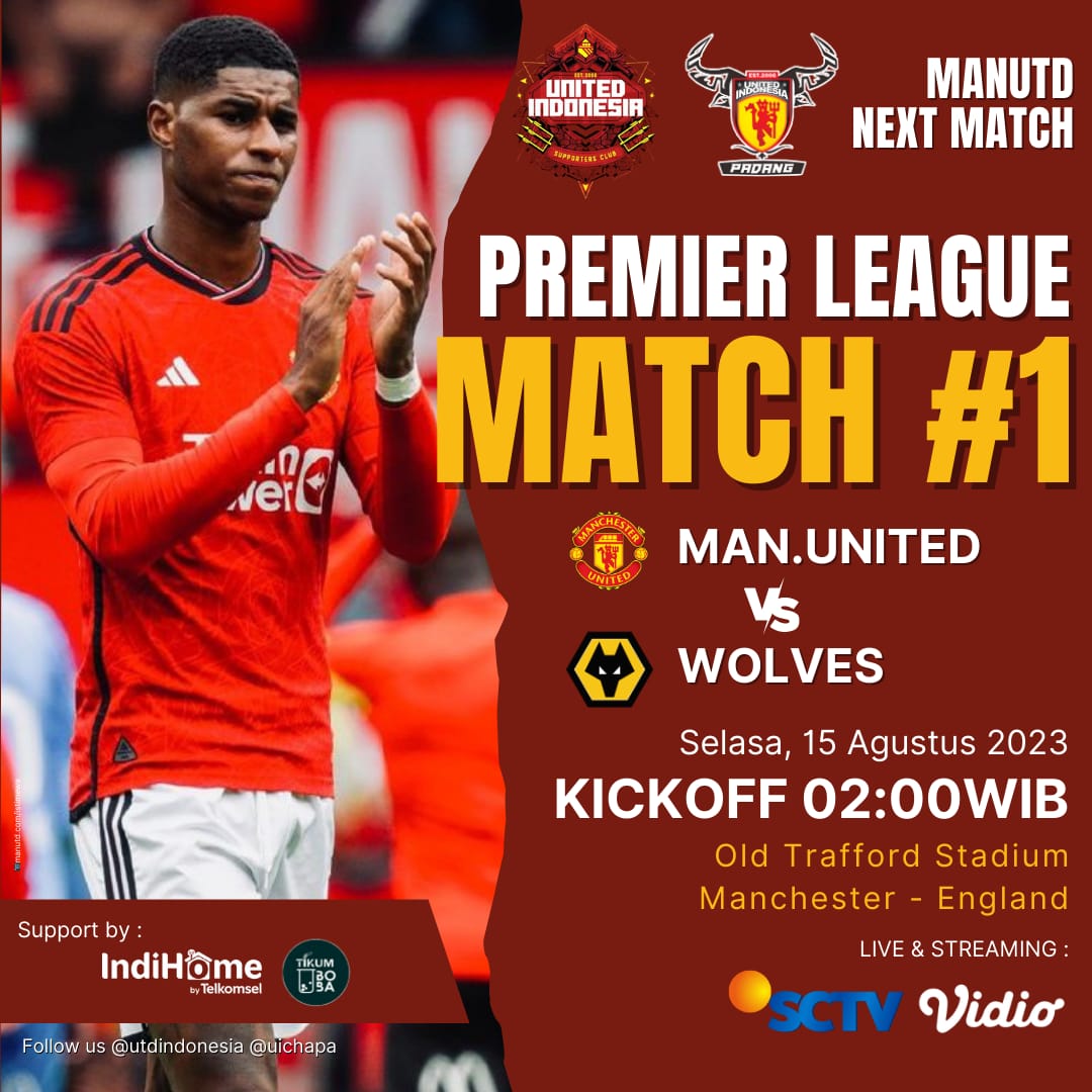 MANUTD NEXT MATCH
PREMIER LEAGUE #1
.
⚽ MAN.UNITED vs WOLVES
📆 Selasa/15 Agustus 2023
⏰ Kick Off 02:00 WIB
🏟 Old Trafford Stadium
🕵️ Simon Hooper (Referee)
.
📺 Live SCTV &amp; Stream Vidio
☎️ 088271359984 (admin uichapa)