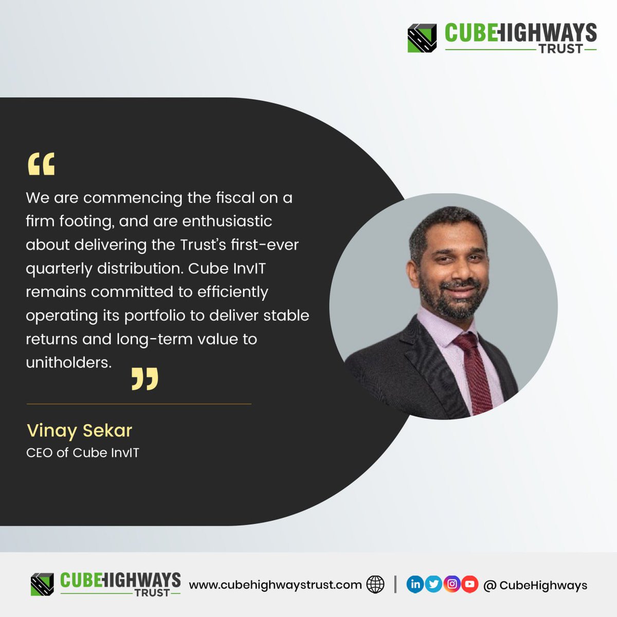CubeHighways's tweet photo. Cube Highways Trust, managed by Cube Highways Fund Advisors Pvt. Ltd., has announced its results for the first quarter ended June 30, 2023. ₹ 2,774.2 mn will be distributed to the ordinary unitholders.
#CubeHighwaysTrust
#CubeInvIT
#FinancialResults https://t.co/pnhgDguJPT