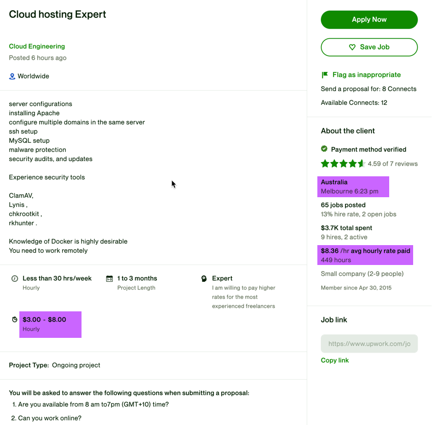 GuMercer's tweet photo. What kind of weed are Australians in Melbourne these days smoking?! Cloud Hosting Expert for $3/hour ?!

Impressive, UpWork. 

#UpWork #cloudengineer https://t.co/0DDIGRzzip