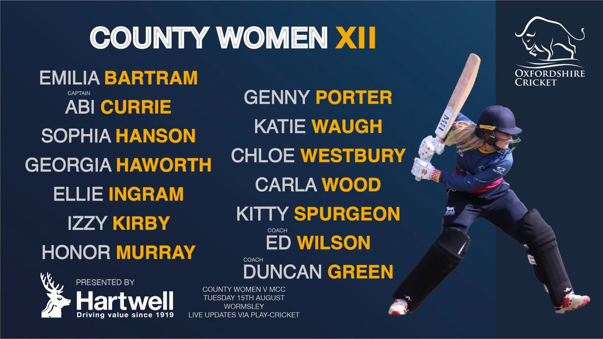 Oxoncb's tweet photo. 🔊Presented by @Hartwell_co_uk this is the county women's squad to play @MCCOfficial in the Women and Girls Showcase day at @wormsleycricket 🏏

https://t.co/EDDsUxClaU https://t.co/splYR0QMZ2