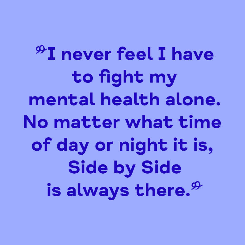 MindCharity's tweet photo. Side by Side = a safe space where you can talk about your mental health experiences and connect with others who understand (completely anonymously).

You never know who may be struggling so please retweet this.

Sign up here 👇🏾
https://t.co/XbgTATeOTt