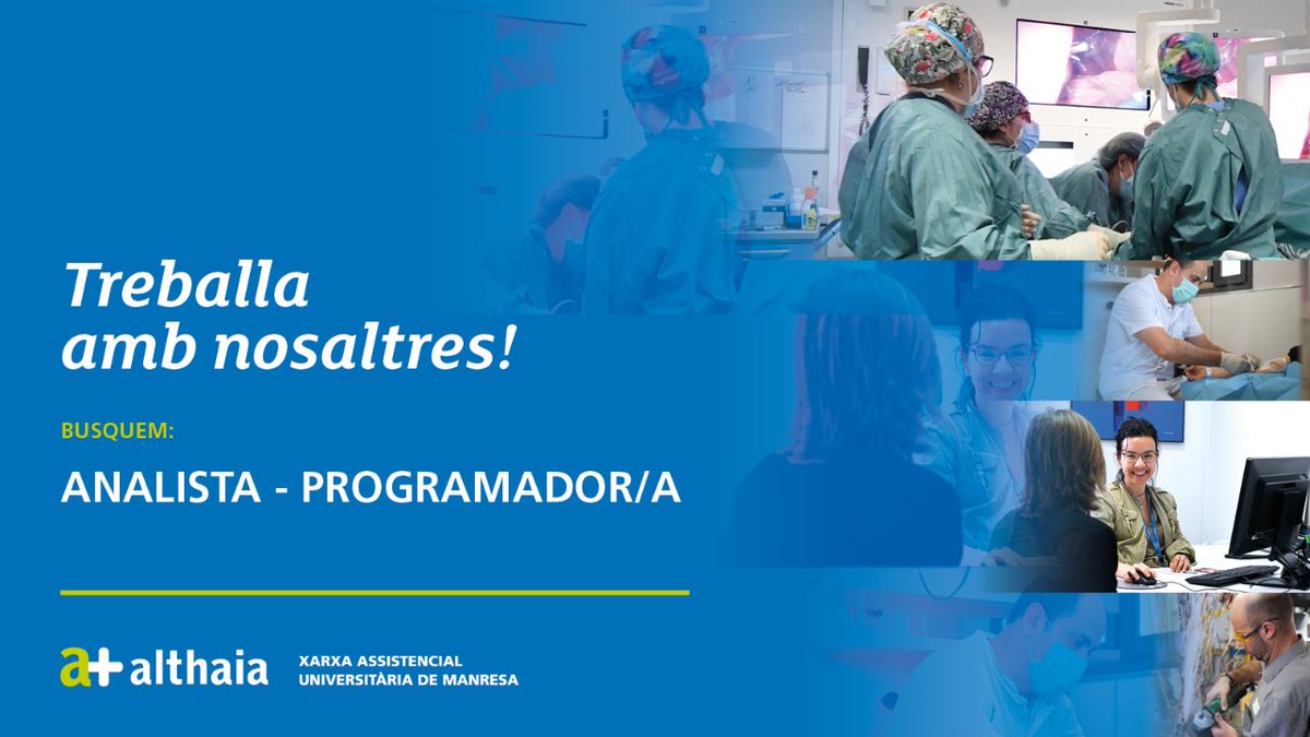 #Treballaambnosaltres 

🔎 Busquem Analista - Programador/a per al Dpt. Transformació digital, Sistemes d'informació i TIC

Oferim contracte indefinit, jornada completa, incorporació immediata.

Consulta la convocatòria 👉 mtr.cool/faidpudvhg

#althaiamanresa #feina #ocupació