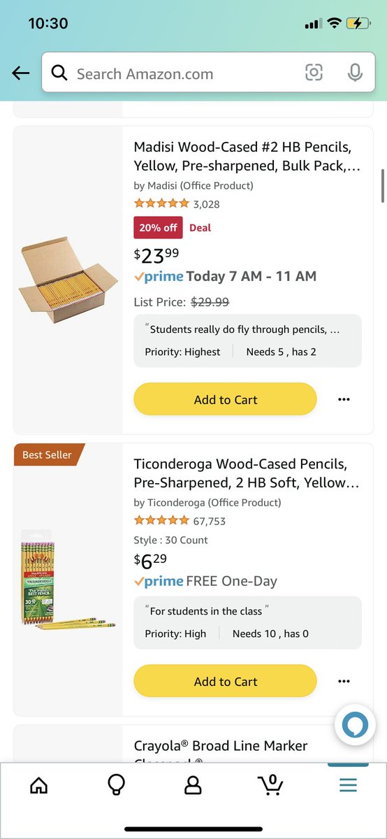 Hello #teachertwitter and #clearthelist ! Would you be able to help me with some pencils for my classes? The big pack is a deal right now! High school science teacher from Wisconsin here trying to get materials to help my students. Anything helps- thanks! amazon.com/hz/wishlist/ls…