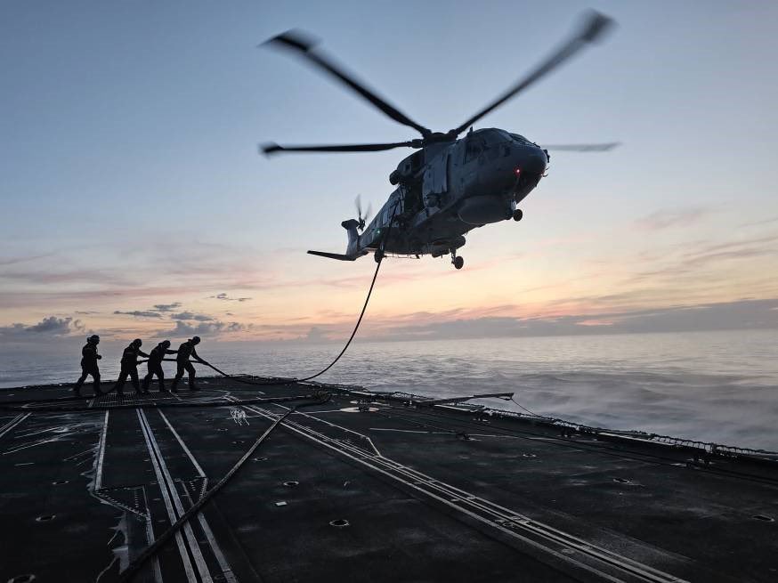 Aircrew and engineers from 814 Naval Air Squadron #814NAS #TheFlyingTigers returned home at the weekend after 4 months in the North Atlantic in @HMSNORT HMS Northumberland. Mohawk Flight flew more than 160 hours anti-submarine warfare sorties #MerlinHelicopterForce