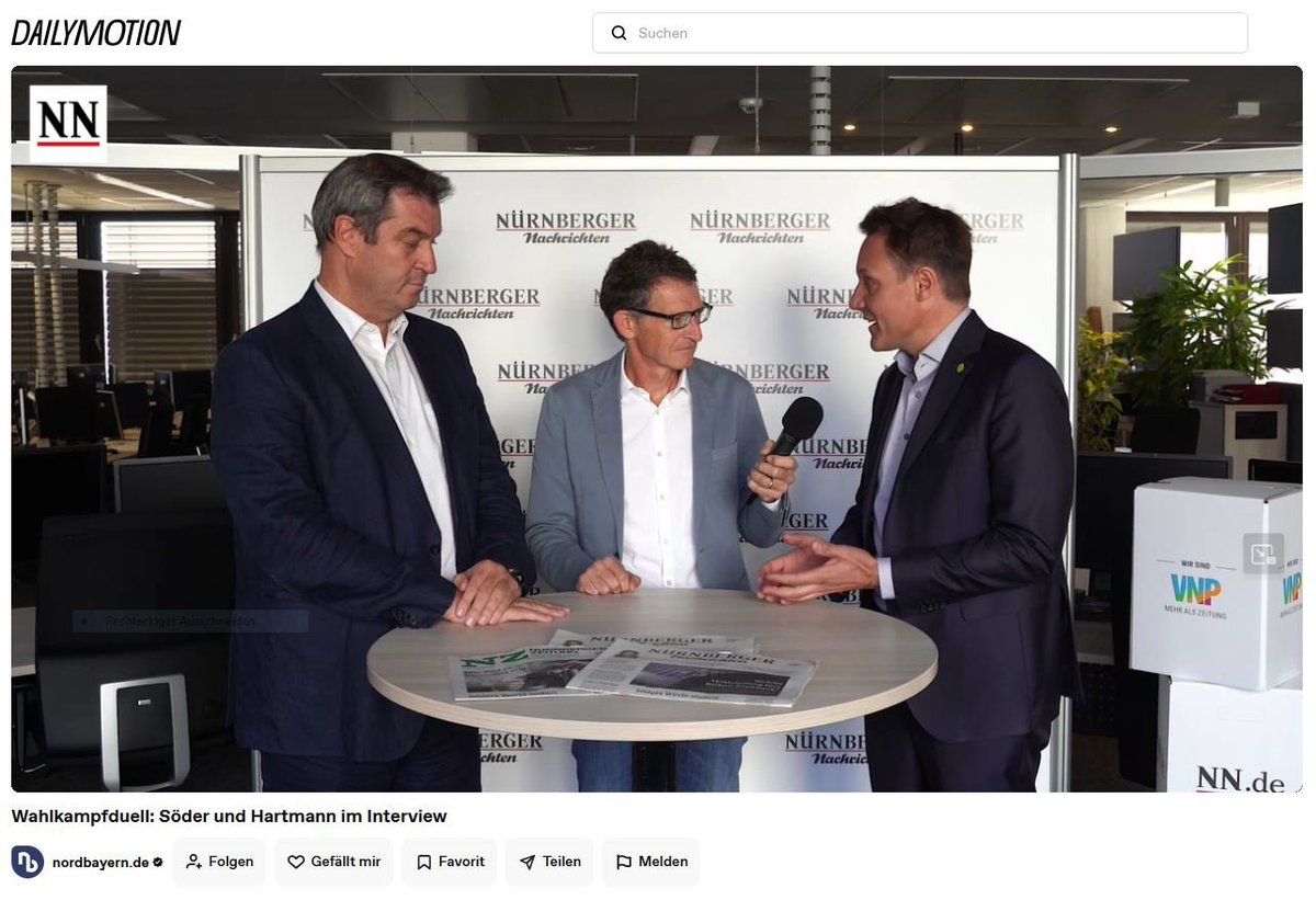 Warum hat Markus Söder Angst vor <a href="/KathaSchulze/">Katharina Schulze</a>? Die Nürnberger Nachrichten stellen die richtigen Fragen. Hier die Antwort im Video-Duell der Spitzenkandidaten <a href="/LudwigHartmann/">Ludwig Hartmann</a> und Markus Söder: dai.ly/x8n5gxe @NN_Online