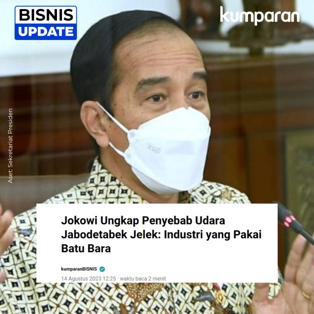 kumparan's tweet photo. Presiden Jokowi mengungkapkan penyebab kualitas udara di Jabodetabek yang jelek selama satu minggu terakhir. Penyebabnya di antaranya karena kemarau panjang hingga aktivitas industri yang menggunakan batu bara. #bisnisupdate #update #bisnis #storyshot https://t.co/NdOD2A1rul