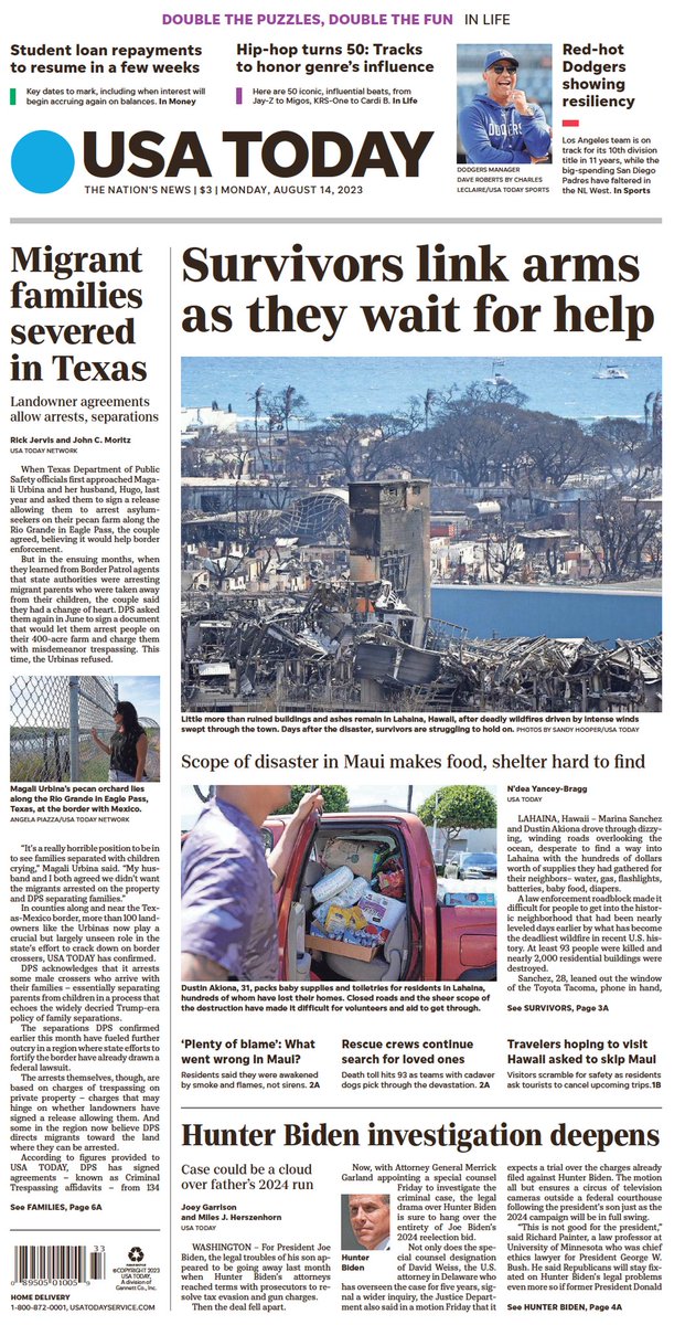 🇺🇸 Survivors Link Arms As They Wait For Help

▫Scope of disaster in Maui makes food, shelter hard to find
▫<a href="/NdeaYanceyBragg/">N'dea Yancey-Bragg</a>
▫is.gd/uO14TS 🇺🇸

#frontpagestoday #USA <a href="/USATODAY/">USA TODAY</a>