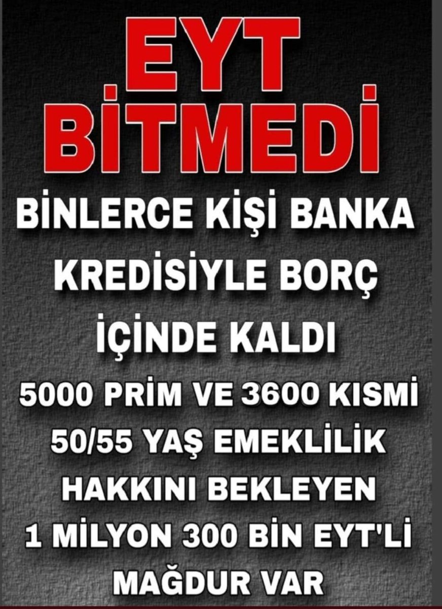 cgdmbtnr1's tweet photo. Sn Bakan @isikhanvedat

Kökten çözülmeyen ve masada 2 hakkı bırakılan EYT meselesinde;

Kasım 2022'de yapılan açıklamalar üzere, prim günlerini  tamamlamak için borçlanan EYT'liler zor durumda.

Mağduriyetin acilen giderilmesini bekliyoruz.

#5000veKısmiHalaMağdur https://t.co/nl25mgd16Q