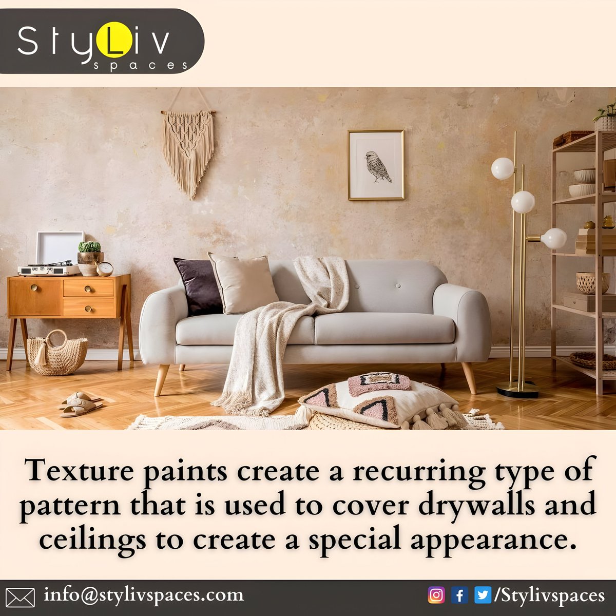 StylivSpaces's tweet image. Texture paints create a recurring type of pattern that is used to cover drywalls and ceilings to create a special appearance. 
stylivspaces.com

#TexturePaints
#PatternedWalls
#CeilingDesigns
#WallTexture
#DecorativeFinishes
#TexturePatterns
#InteriorDesign