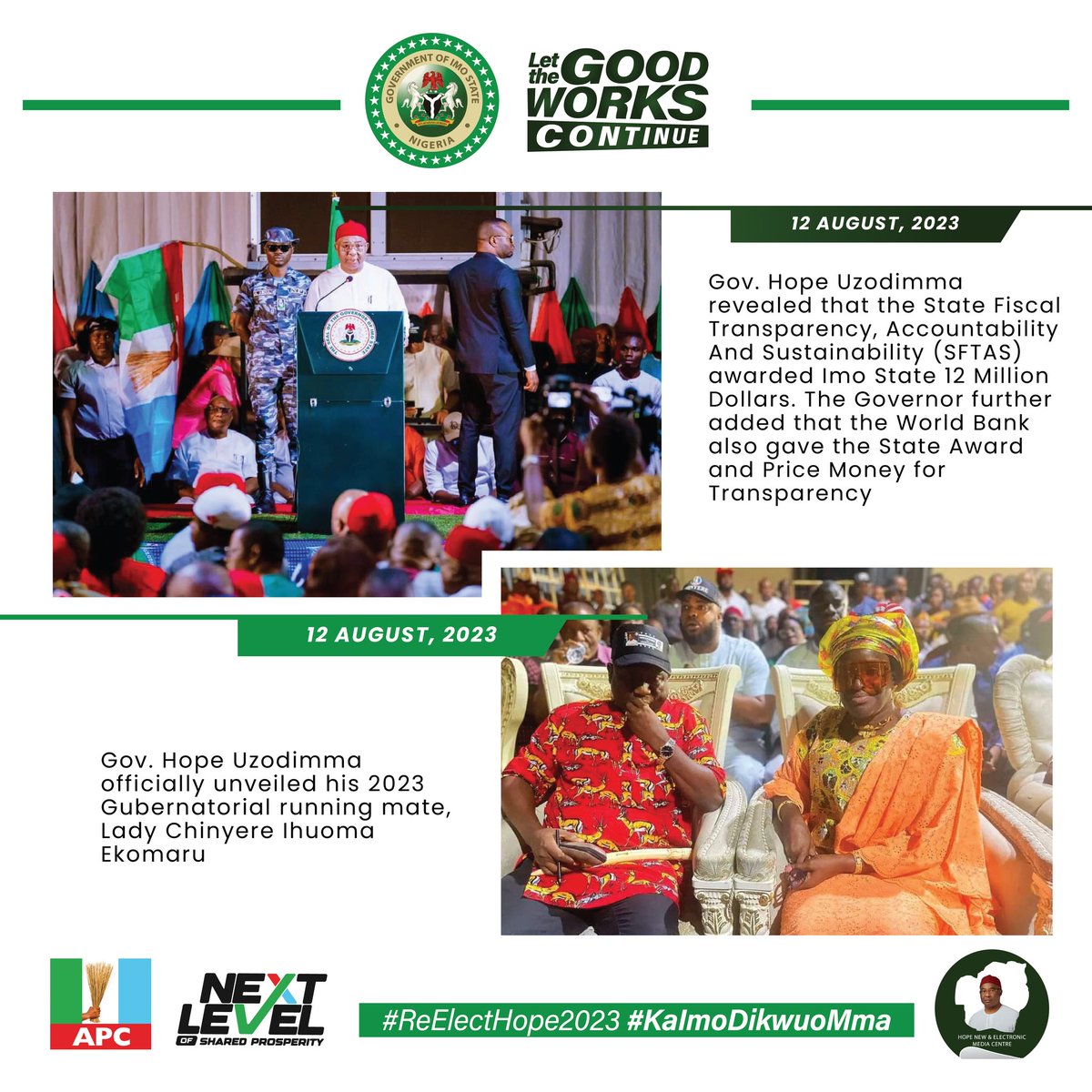 GovtOfImoState's tweet photo. WEEKLY HIGHLIGHTS
In case you missed any of the Governor's activity last week (7th - 13th August, 2023), here is a recap.
#KaImoDikwuoNma
#ReElectHope
#HopeNewAndElectronicMediaCenter https://t.co/u731Y1jVei
