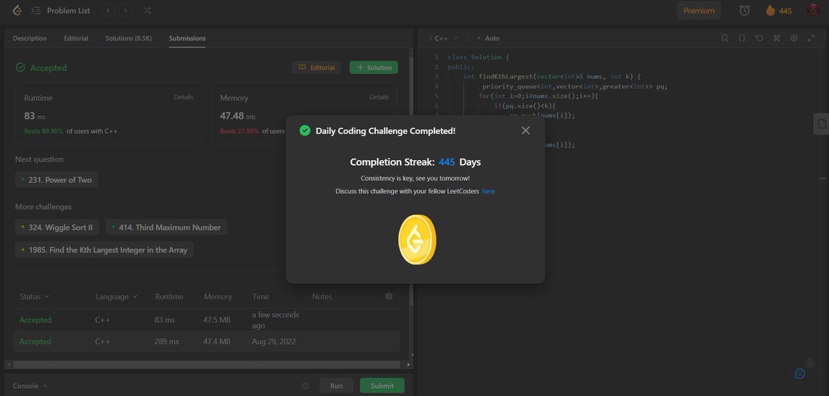 ayush_patel_78's tweet image. Day : 445 

Leetcode daily challenge completed.
#100DaysOfCode #365DaysOfCode #500DaysofCode