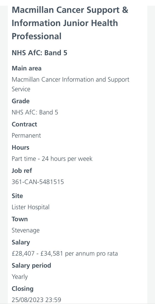 Fantastic part time 24 hours RN post to join our awesome Macmillan information & support team. Please come & visit, then apply ☺️ #TeamENHerts @enherts @alimully @bsummerhayes @LucyDaviesCOO @UKONSmember enherts-tr.nhs.uk/careers/vacanc…