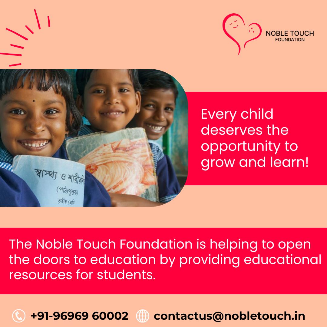 Light up the path to knowledge! Every child deserves the gift of education and the opportunity to grow and learn. 

#EducationMatters #DonateForChildren #NobleTouchFoundation #EmpowerYoungMinds #OpeningDoorsToEducation #BeTheLightOfHope #ShapingABrighterFuture #SupportEducation