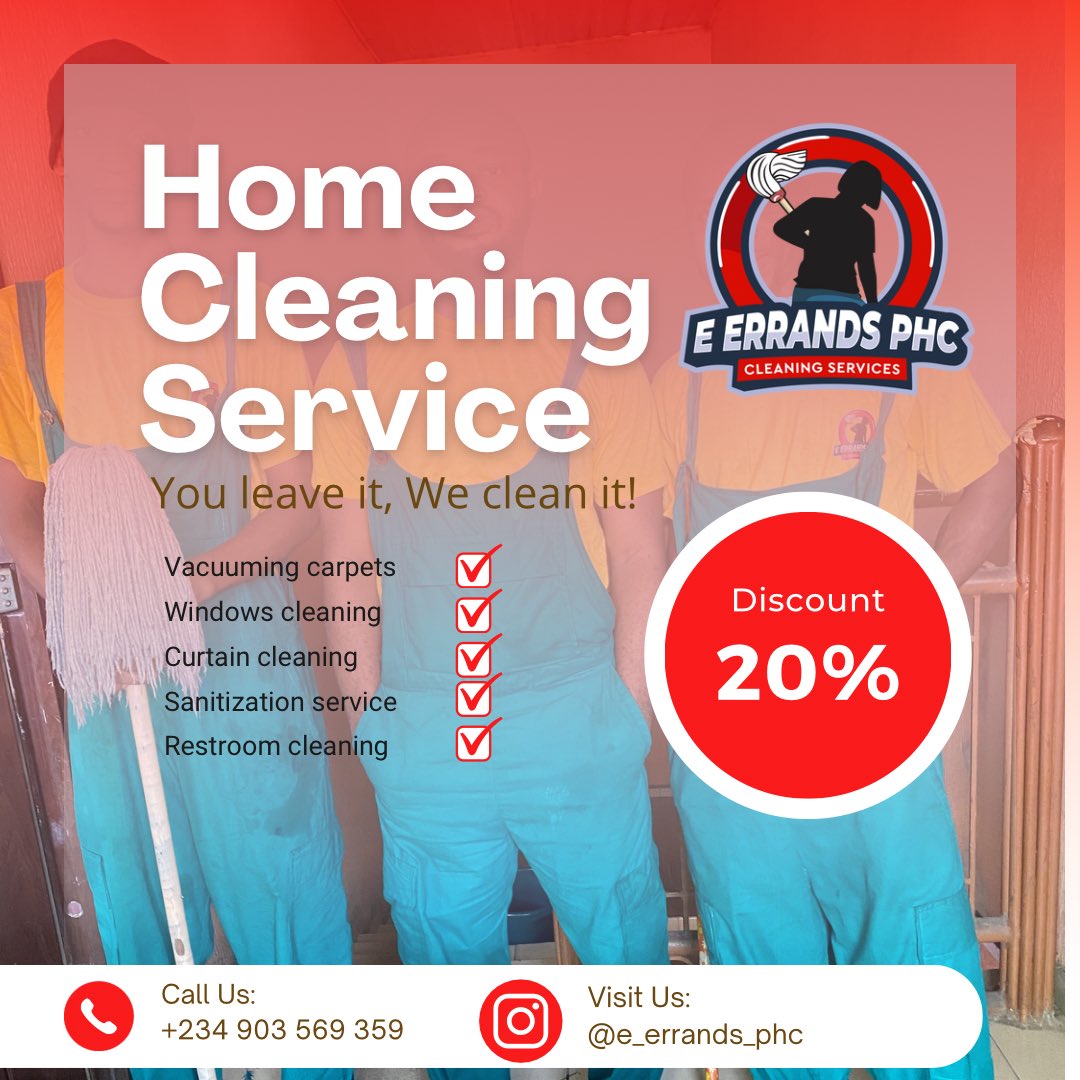 errands_e's tweet photo. Let us help you maintain a clean and healthy environment with our reliable cleaning solutions.
#Portharcourtcleaners #cleaningservice #Cleaners #eerrandsphc #cleaningcompanyportharcourt #Portharcourtbusiness https://t.co/hqXGtIKpV4