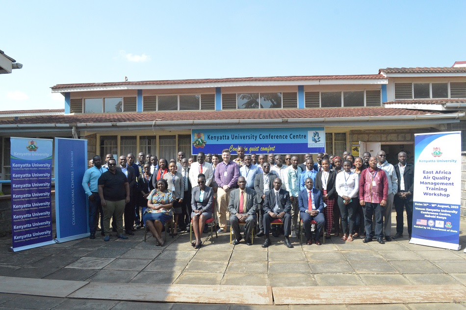 KenyattaUni's tweet photo. Prof. James Koske, Ag Deputy Vice-Chancellor (Academic) representing Prof. Paul Wainaina, Vice-Chancellor, Opens the East African Air Quality Management Training Workshop At Kenyatta University. The training runs from the 14th to the 18th of August 2023. The Air Quality Management Centre is housed at the Kenyatta University, City Campus. This is a Partnership with Columbia Global Centers and was represented by Dr. Murugi Ndirangu @Columbia  #AirQuality #ClimateEffects #ClimateandHealth #Climate #ColumbiaGlobalCenters