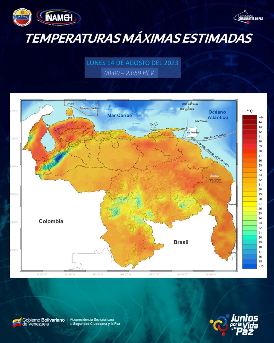 #14Ago #INAMEHInforma Temperaturas Máximas Estimadas #FelizLunes