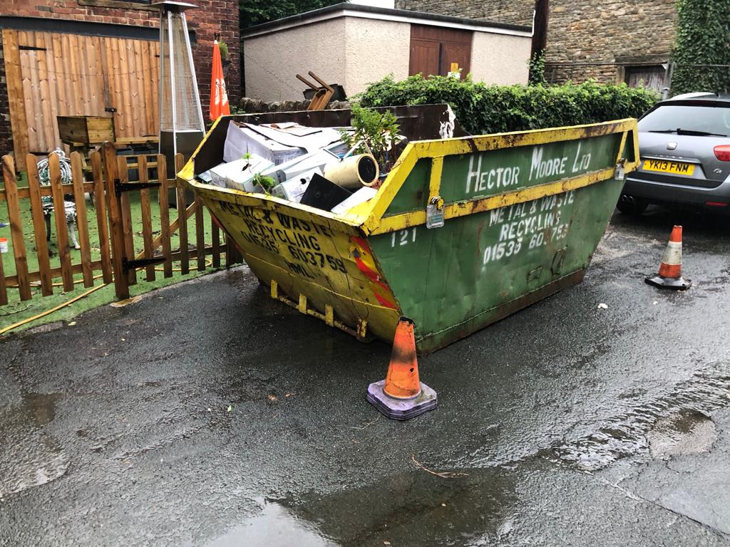 NewInnCononley's tweet photo. Work continues....new lick of paint going on, garden cleared for those sunny days(!), skip arrived and almost full already....

Plenty happening this week...

#newinn #cononley #pub #Realale https://t.co/CAPjLF7QCl