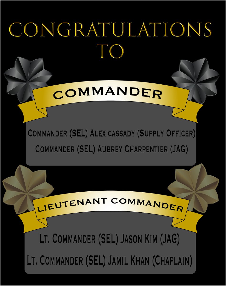 Task Force 73 congratulates its very own and fellow Singapore based personnel on their selection for promotion.

@Navy_JAG 
#USNavySupplyCorps
#USNavyChaplainCorps