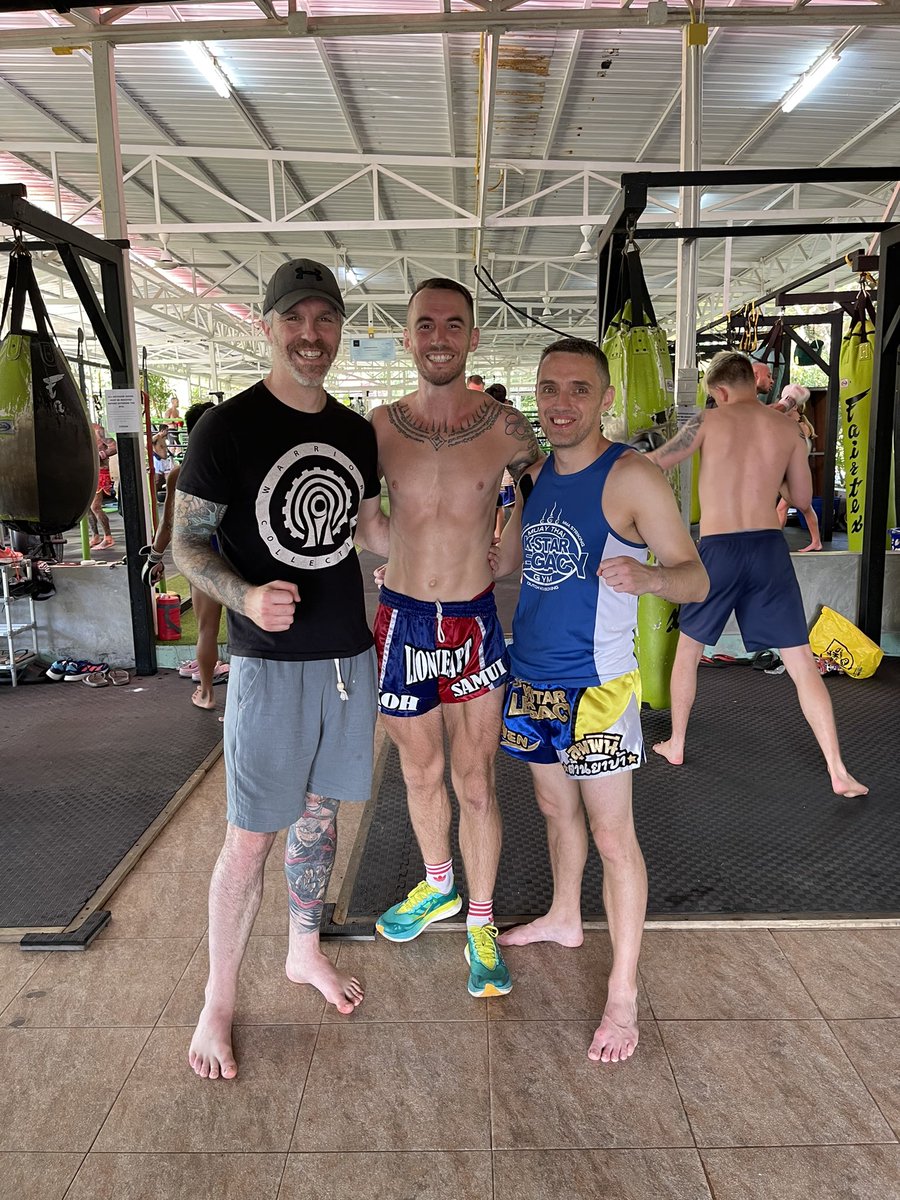 Warriorcollect's tweet photo. Amazing to be back in Thailand at Lionheart Samui Muay Thai camp with @damien_trainor, his family, my family and close friends!  Bring on the training, filming, fights and tropical storms!!  #kohsamui #muaythai #thailand https://t.co/f9Csv09w4O