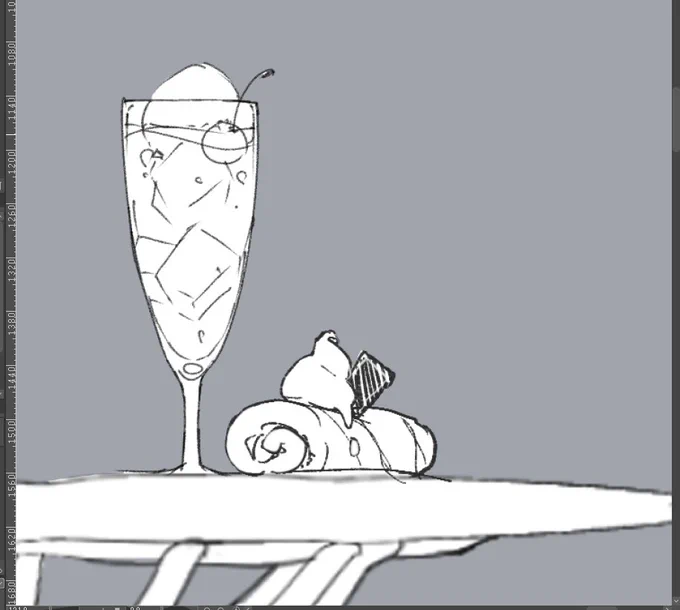 気まぐれに描いたヤツ
ちょうど飲みたくて描いたクリームソーダと
描くのが下手すぎて、おしぼりから伊達巻を経てごまかしで出来たロールケーキぽい何か🍰 
