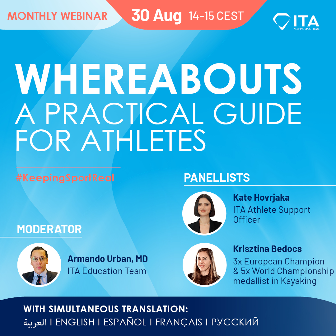 ATHLETES 🚨 If you have any questions about whereabouts, our next webinar is for you!

Whereabouts - A practical guide for athletes 💡

Register for free 📝 bit.ly/3KzkAEH

#KeepingSportReal