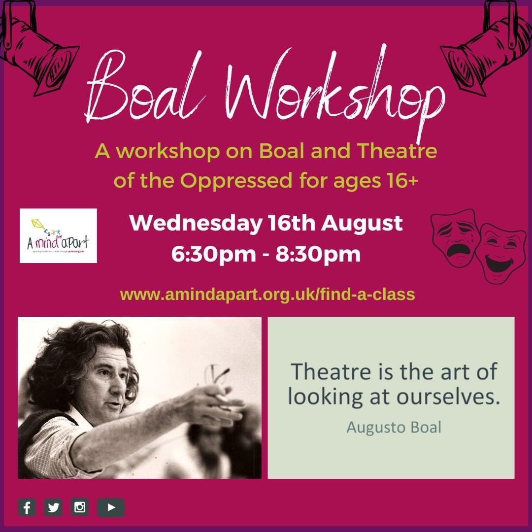 amindapart's tweet photo. - Boal Workshop -
During this workshop, you will be immersed into Boal's Theatre of the Oppressed. In the session, you will explore techniques such as Image Theatre, Forum Theatre and more. To book your place on this workshop https://t.co/iJ12TCCmFA

#Boal #Workshop #Theatre https://t.co/XmwpbcKQ0S