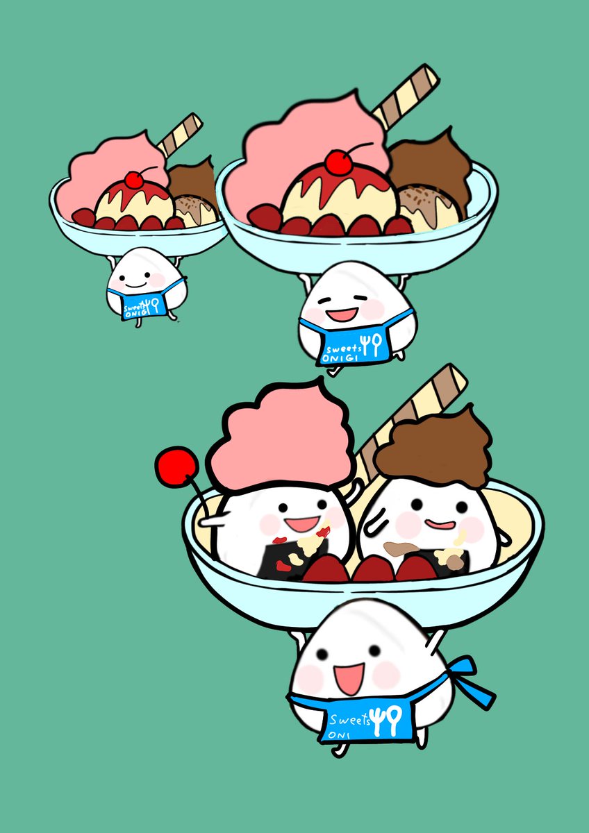 okawriwari's tweet photo. 『お待たせしました〜。』

ある日のスイーツ屋さん。

#イラスト　#絵　#おにぎり　#aikuri https://t.co/G7H2tJP4Nw