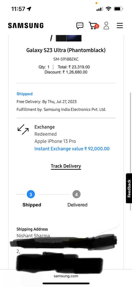 sharmaaajee's tweet photo. @SamsungIndia has now removed the exchange offer which made me buy the phone, charger and case instantaneously. Now they have cancelled the order and I'm stuck with case and charger and a significantly lower offer if I want to purchase again. Proper scam artists. #samsung https://t.co/7NnXCD1tIK