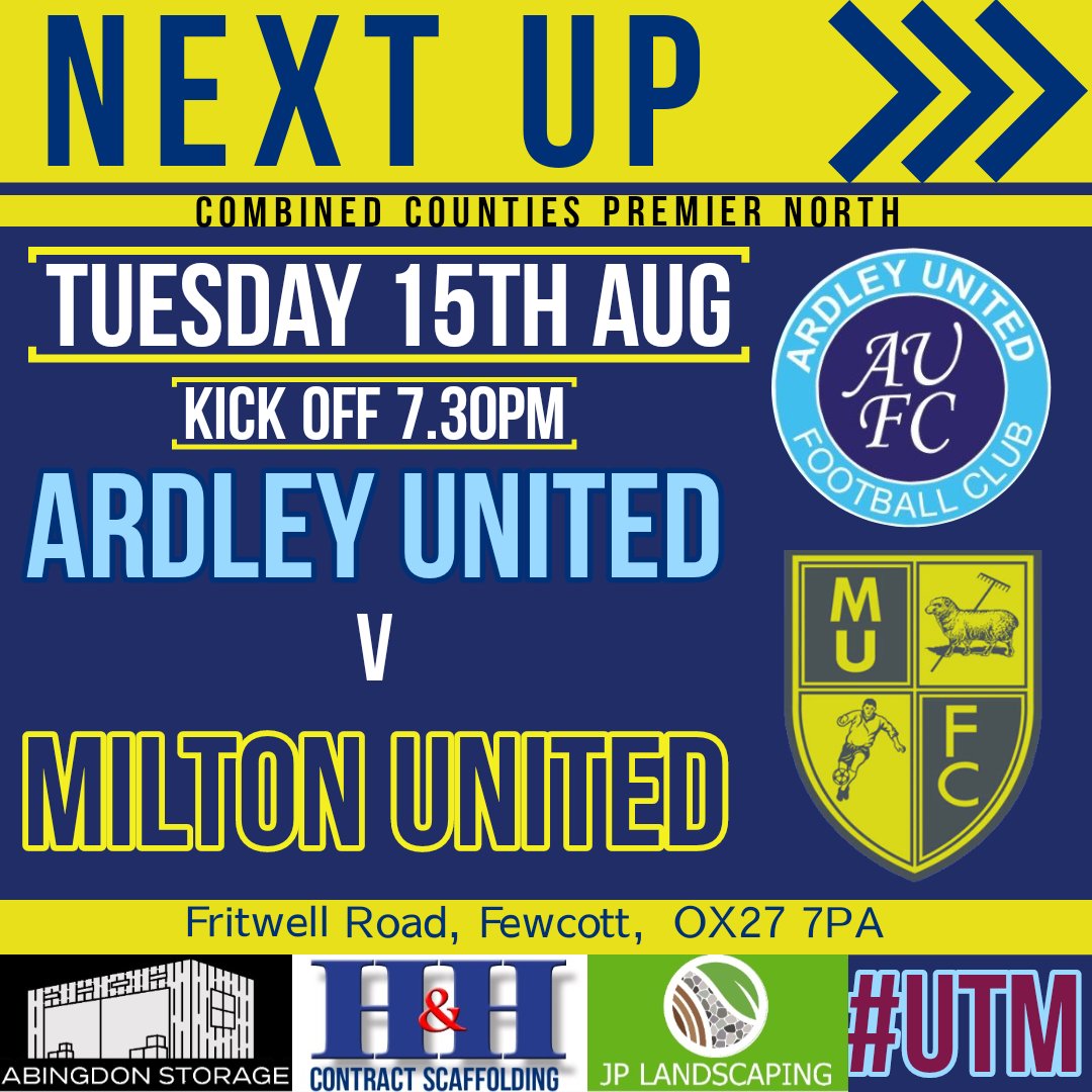 MiltonUnited's tweet photo. Next Up.
We are on our travels tomorrow night when we make the trip to @ardleyunitedfc in the @ComCoFL premier North.
Kick off 7.30pm.
#UTM https://t.co/dgaGsRNPLY