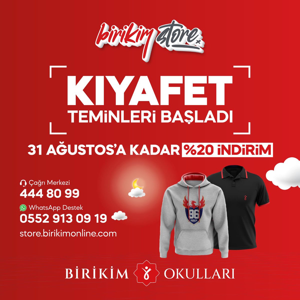 Kıyafet Teminleri Başladı!
31 Ağustos’a kadar %20 İndirim!

Kıyafetlerimizin teminini, store.birikimonline.com adresinde veli giriş ekranından yapabilirsiniz. 

Sizlere ve öğrencilerimize başarılarla dolu bir yıl diliyoruz.

#Birikim
#Store
#Eğitim