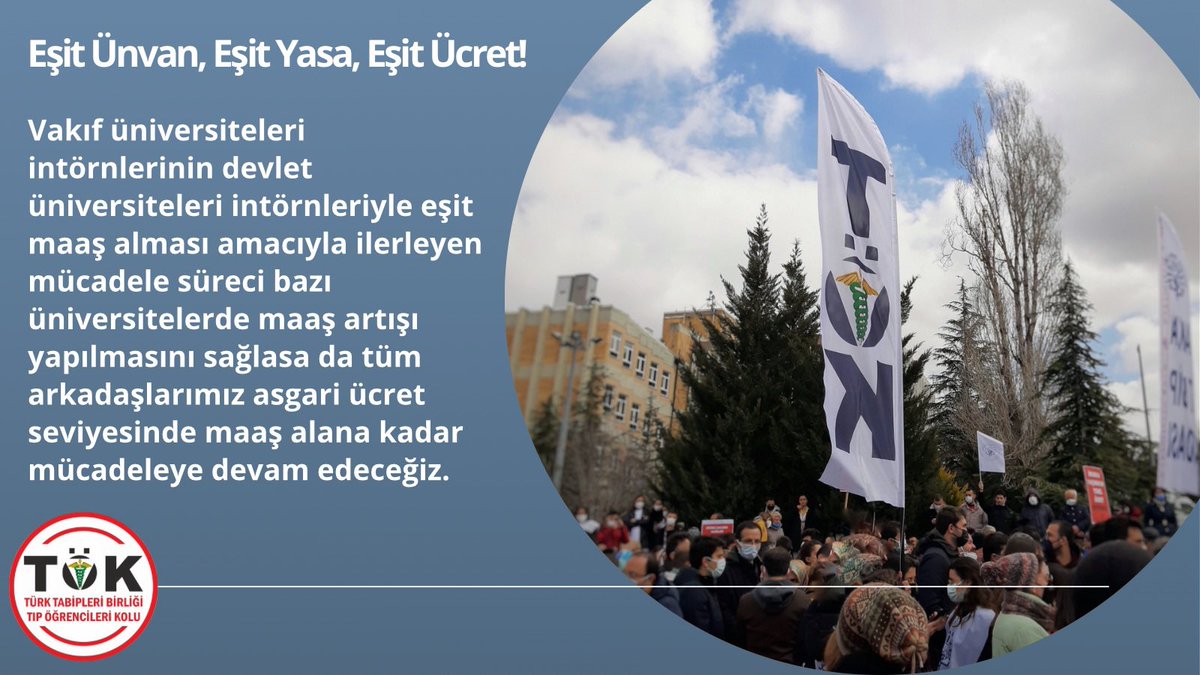 ttbtok's tweet photo. Vakıf üniversiteleri intörnlerinin devlet üniversiteleri intörnleriyle eşit maaş alması amacıyla ilerleyen mücadele süreci bazı üniversitelerde maaş artışı yapılmasını sağlasa da tüm arkadaşlarımız asgari ücret seviyesinde maaş alana kadar mücadeleye devam edeceğiz. https://t.co/e68yveiDz9