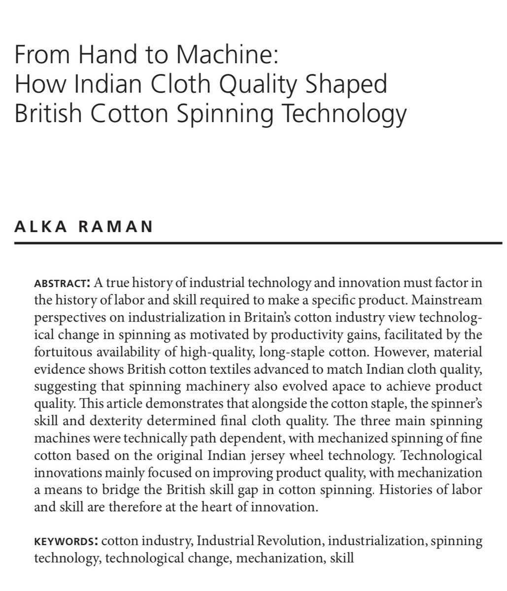 alka_raman's tweet photo. Delighted to share my new paper ‘From Hand to Machine: How Indian Cloth Quality Shaped British Cotton Spinning Technology’ is now out in Technology and Culture, July 2023 issue https://t.co/lpwR8n8W8J https://t.co/3NByMma59s