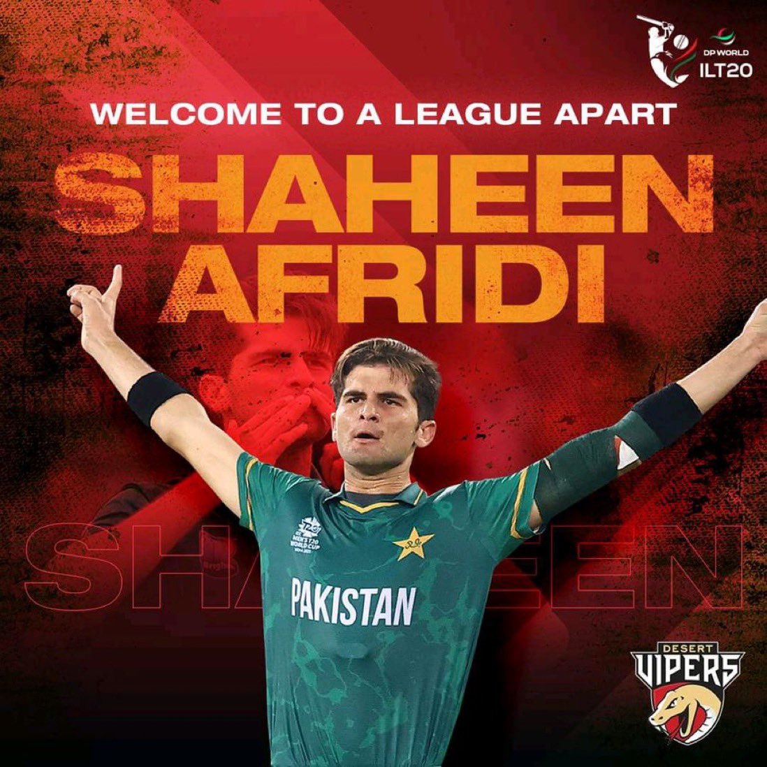 ILT20UAE's tweet photo. @iShaheenAfridi joins Desert Viper on a three-year deal. Massive player! 🦅
#ILT20 | #DesertVipers | #CricketTwitter https://t.co/hHVasXOytv