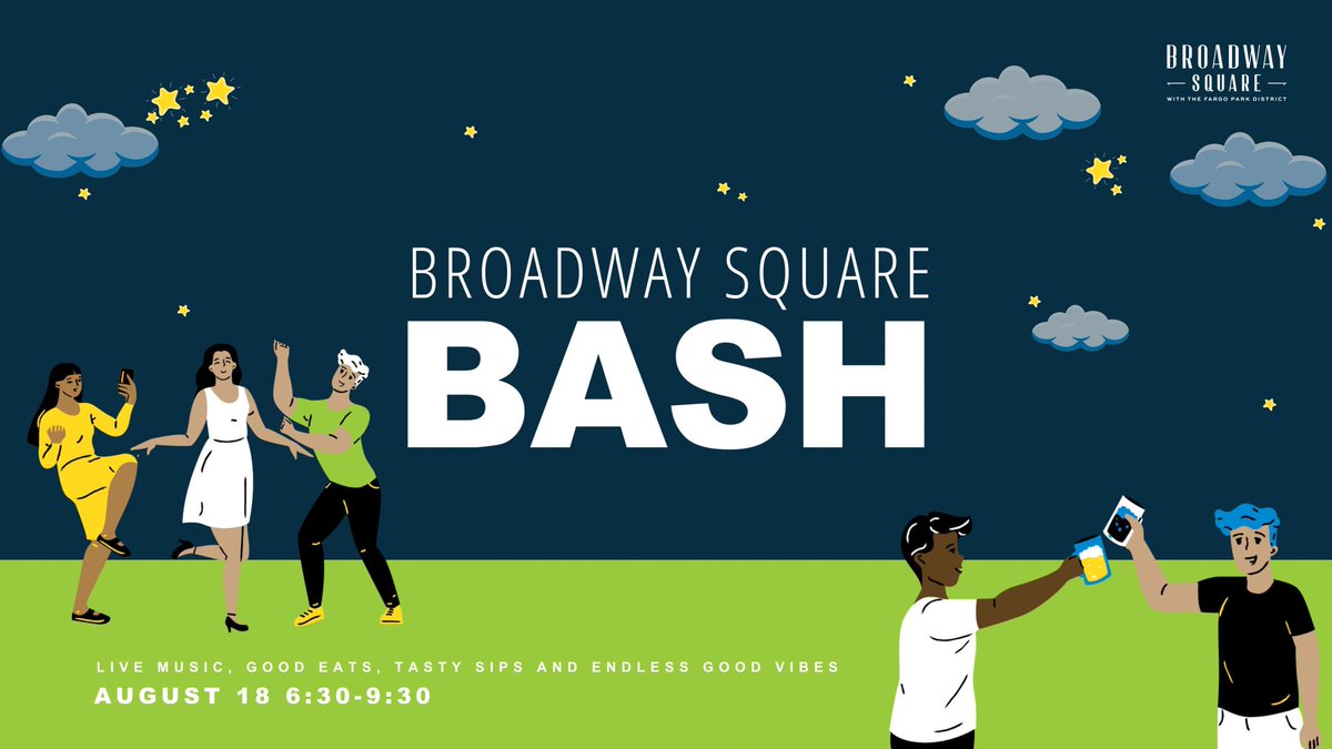 Fargo Broadway Square (@fargobdwysquare) on Twitter photo As the sun sets on another incredible Fargo summer, grab your friends and family and head downtown for the third annual Broadway Square Bash! 
Enjoy live music, good eats, tasty sips and endless good vibes from 6:30-9:30 pm this Friday August 18🍹🍕🌞
#FargoParks #Fargo As the sun sets on another incredible Fargo summer, grab your friends and family and head downtown for the third annual Broadway Square Bash! 
Enjoy live music, good eats, tasty sips and endless good vibes from 6:30-9:30 pm this Friday August 18🍹🍕🌞
#FargoParks #Fargo